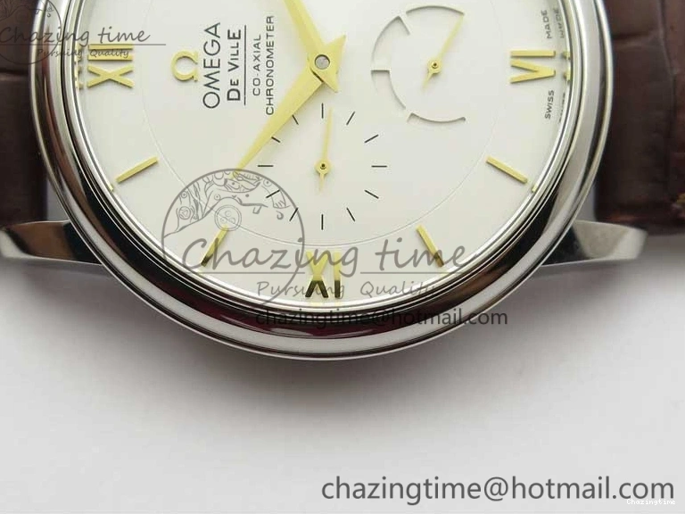 0110 Affordable De Ville Prestige Real PR SS ZF 1:1  Best Edition White Dial YG Markers Brown Leather Strap MIYOTA 7899